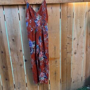 Patrons of Peace Floral Jumpsuit in Rust and Blue
